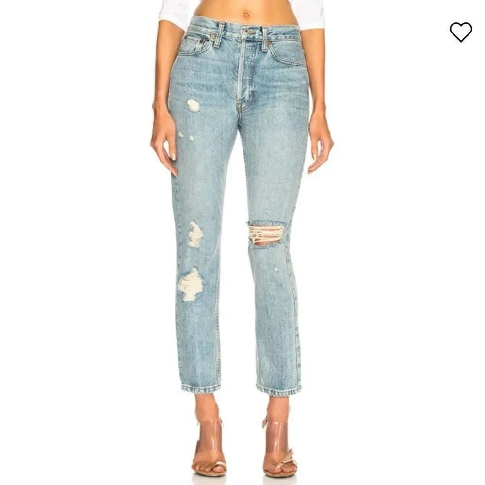 RE/DONE ORIGINALS High Rise Straight in Light Destruction Wash Size 23